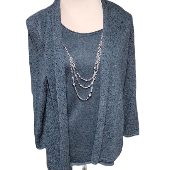 Alfred Dunner Tops - Alfred Dunner Gray jacket/top in one with attached silver chain Size M
